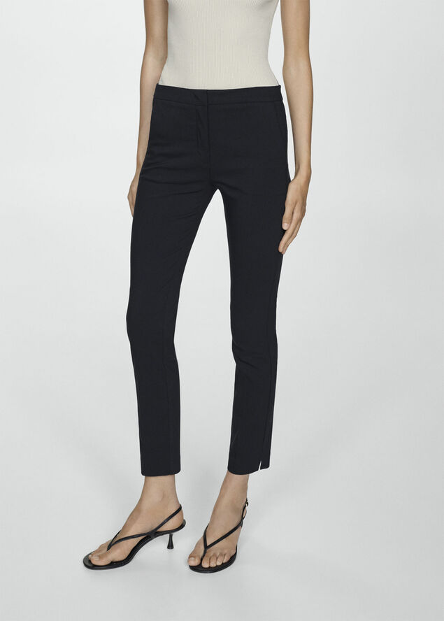 MANGO Cropped slim-fit trousers Navy