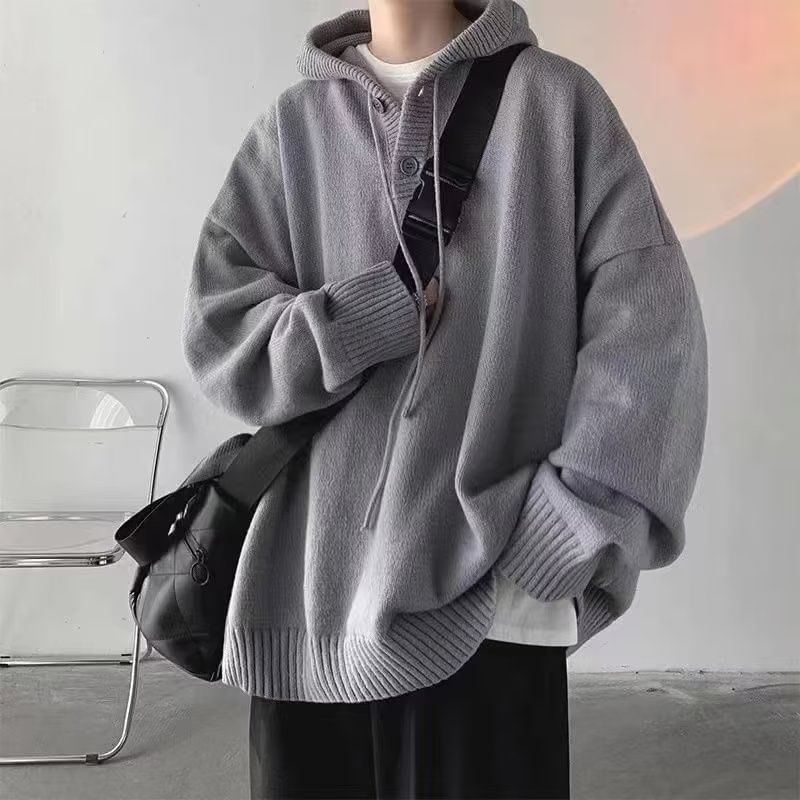 GRAYCIOUS - Halfgeknoopte effen gebreide hoodie