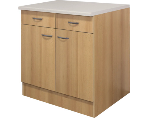 Flex Well onderkast met lade en draaideur, Nano, BxDxH 80 x 60 x 85 cm, beuken mat, gedemonteerd, links of rechts scharnierend