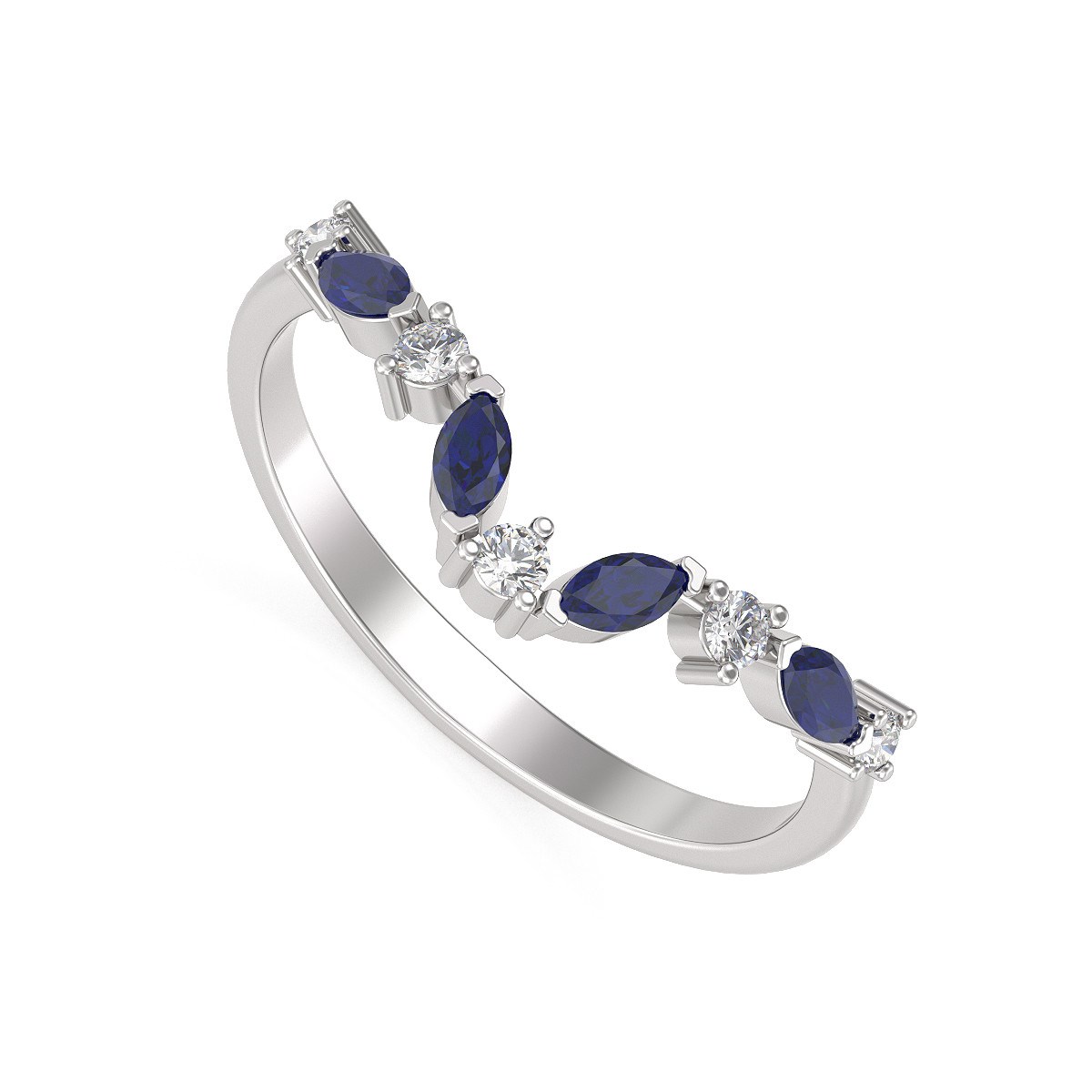 Bague ADEN Saphir et diamants sur Argent 925 1.9grs