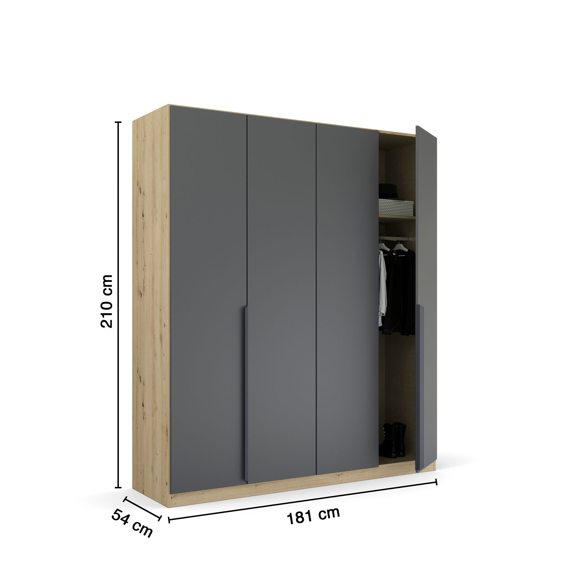 Drehtürenschrank - grau-Artisan Eiche - 4 Türen - 181 cm