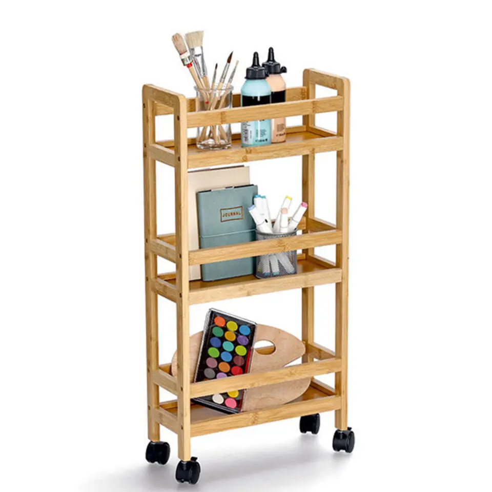 Zeller Keuken Trolley - met 3 niveaus - bruin - bamboe hout