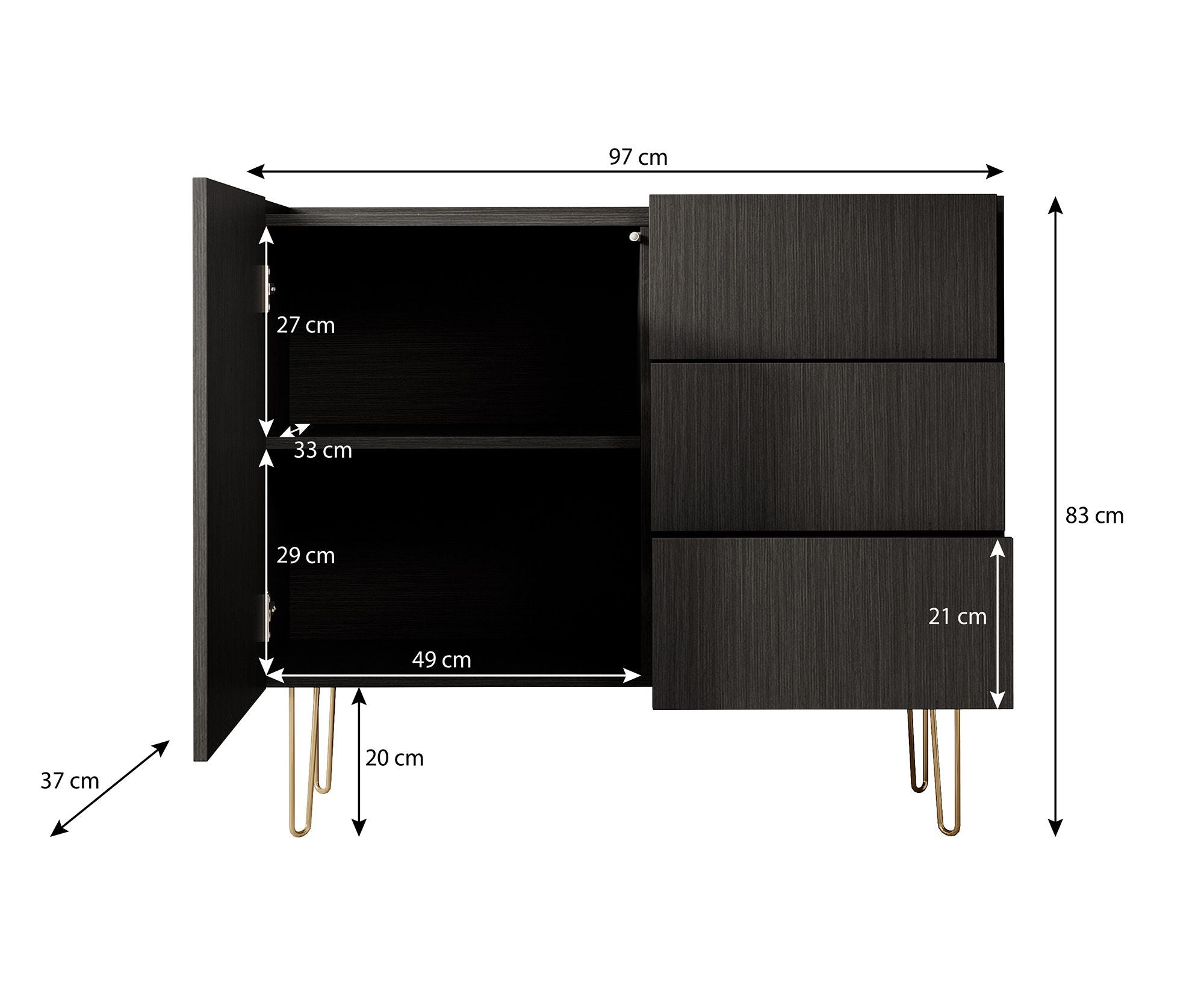 Meubella - Dressoir Hacienda - Zwart - 97 cm