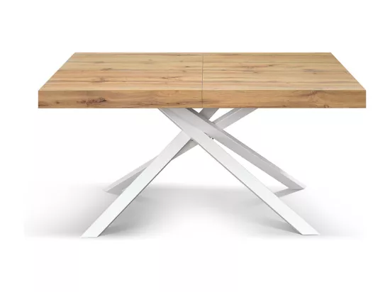 Table en bois, finition chêne, base blanche, extensible 140x90 - FORTE DEI MARMI