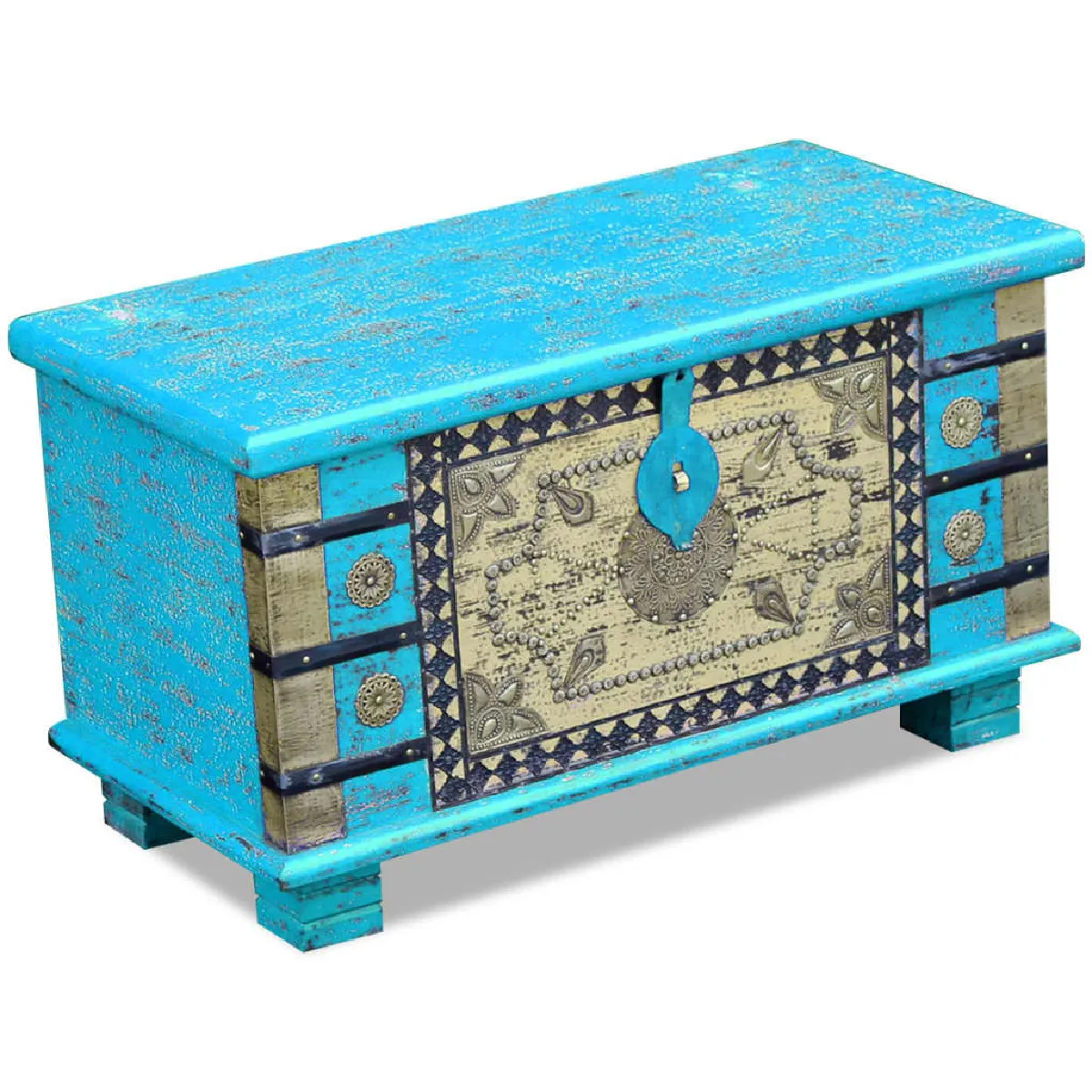 vidaXL Coffre de rangement Bois de manguier - Bleu
