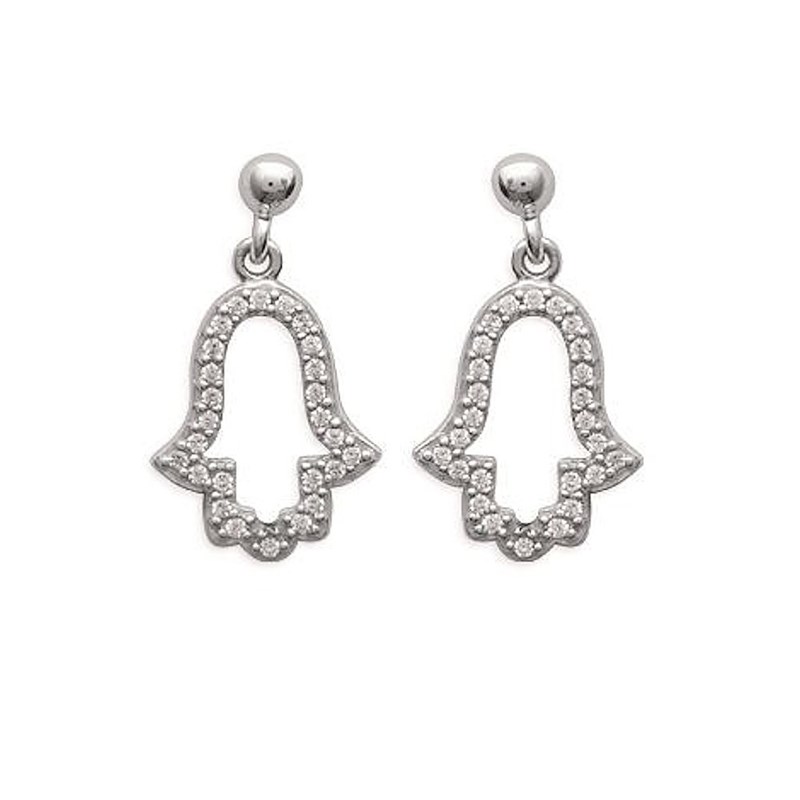 Boucles d'oreilles main de Fatma oxyde de zirconium Argent 925 Rhodié
