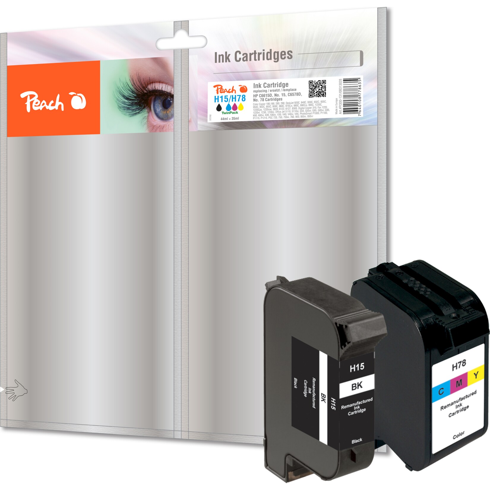 Peach HP 152 Druckköpfe (bk, col) ersetzt HP No. 15, No. 78D, C6615A, C6578D für z.B. HP Color Copier 310, HP Color Copier 610, HP DeskJet 3810 (wiederaufbereitet)