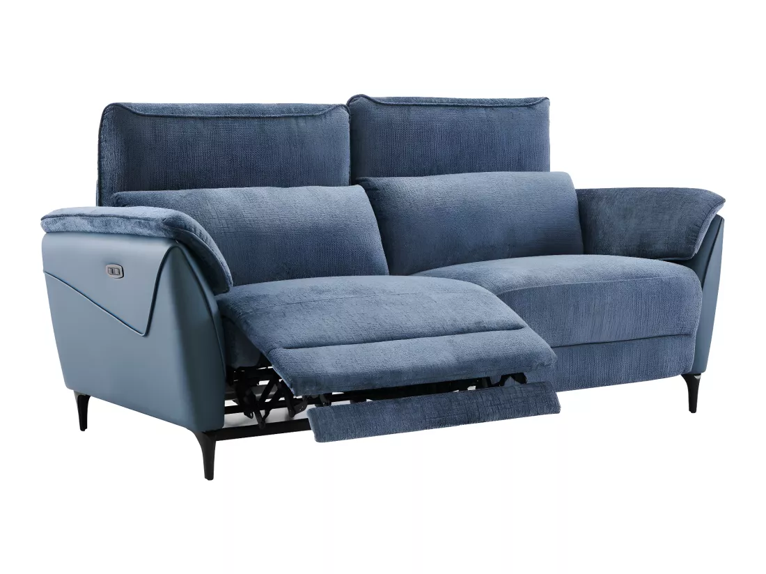 Canapé 3 places relax électrique Tissu/Simili cuir Bleu - CEPHEE