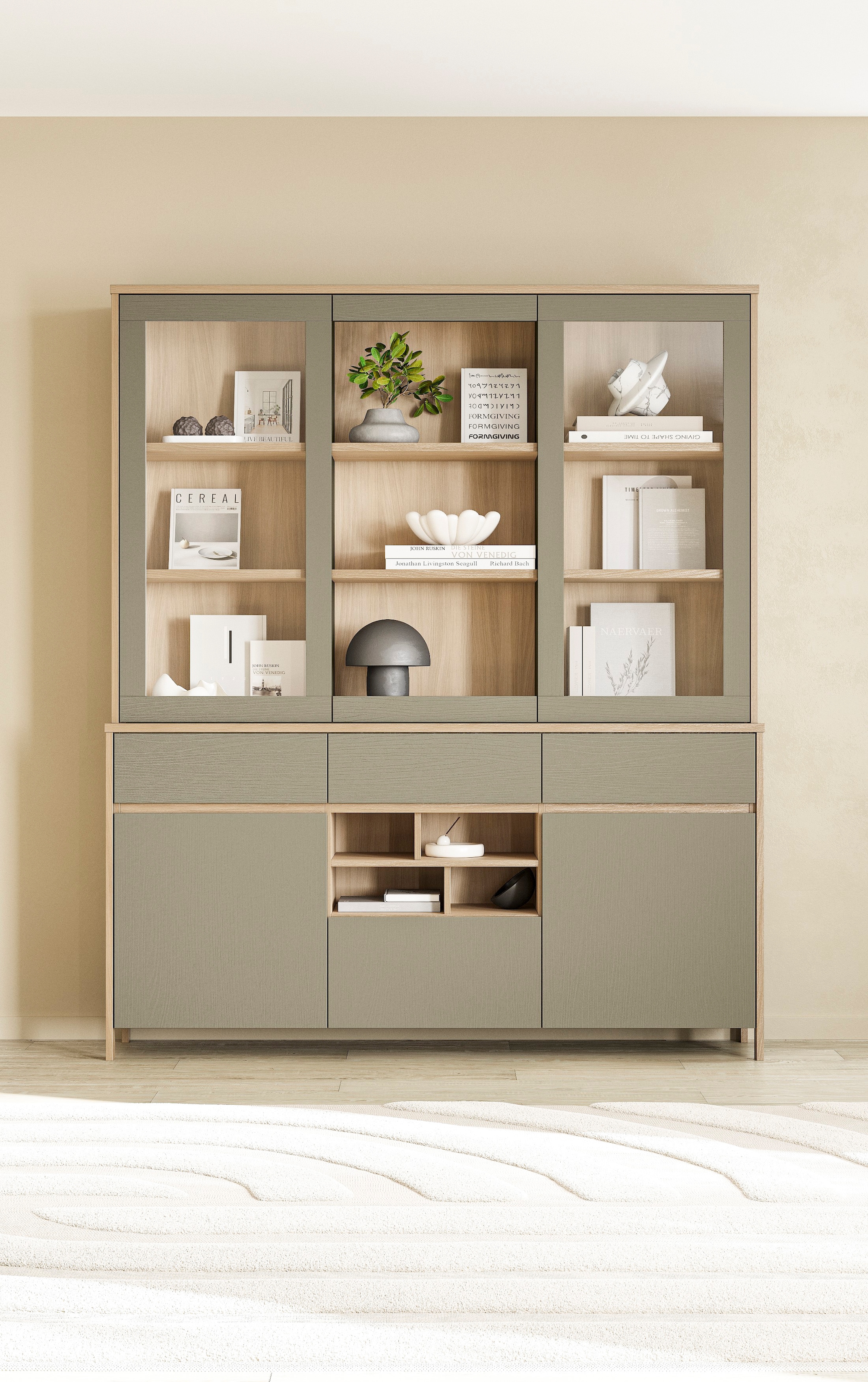 Home affaire Buffet »Stranda, Hochschrank im Scandi-Style, moderner Schrank« Rahmenoptik, ausreichend Stauraum, vielseitig einsetzbar, 164 cm breit