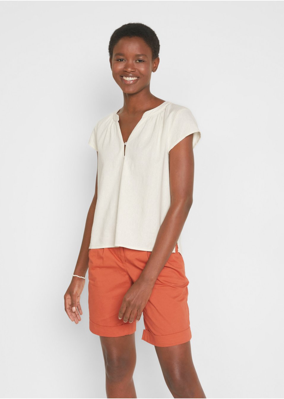 Blouse mélangée lin, mi-manches