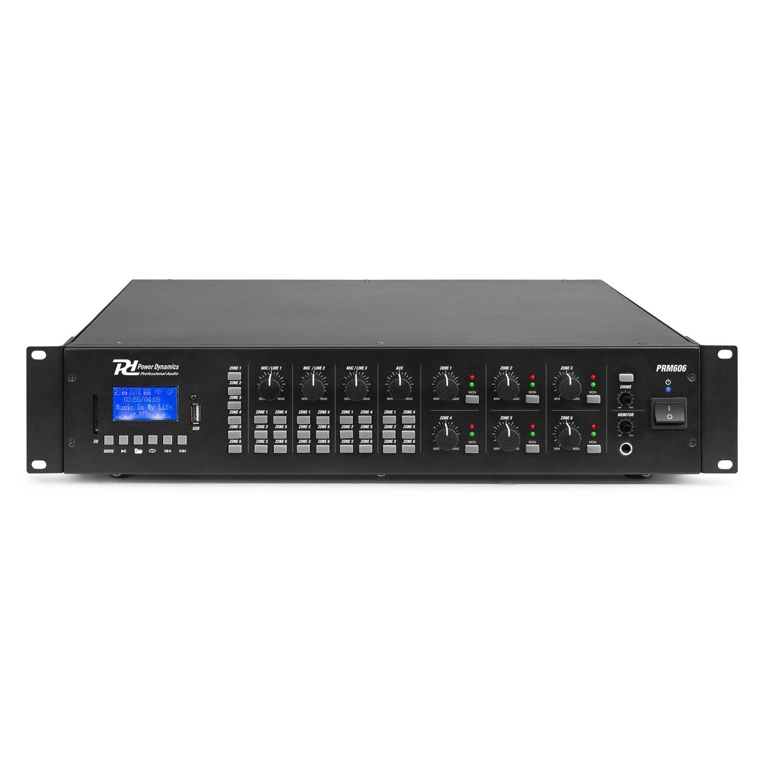 Power Dynamics PRM606 100V 6-zone 19-inch versterker - 6x 60 Watt