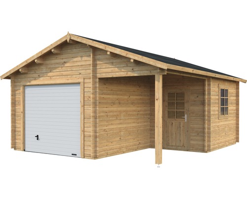 Palmako Roger enkele garage, 21,9+5,2 m², met sectionaaldeur 510 x 550 cm, bruin gegrond