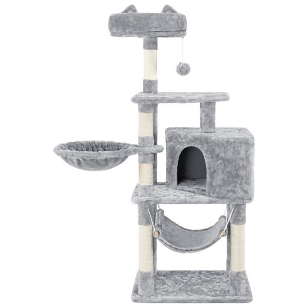 Yaheetech Kratzbaum Kletterbaum Plüsch Katzenkratzbaum Höhle Hängematte und Korb Stablier Katzenbaum für kleine und mittelgroße Katzen