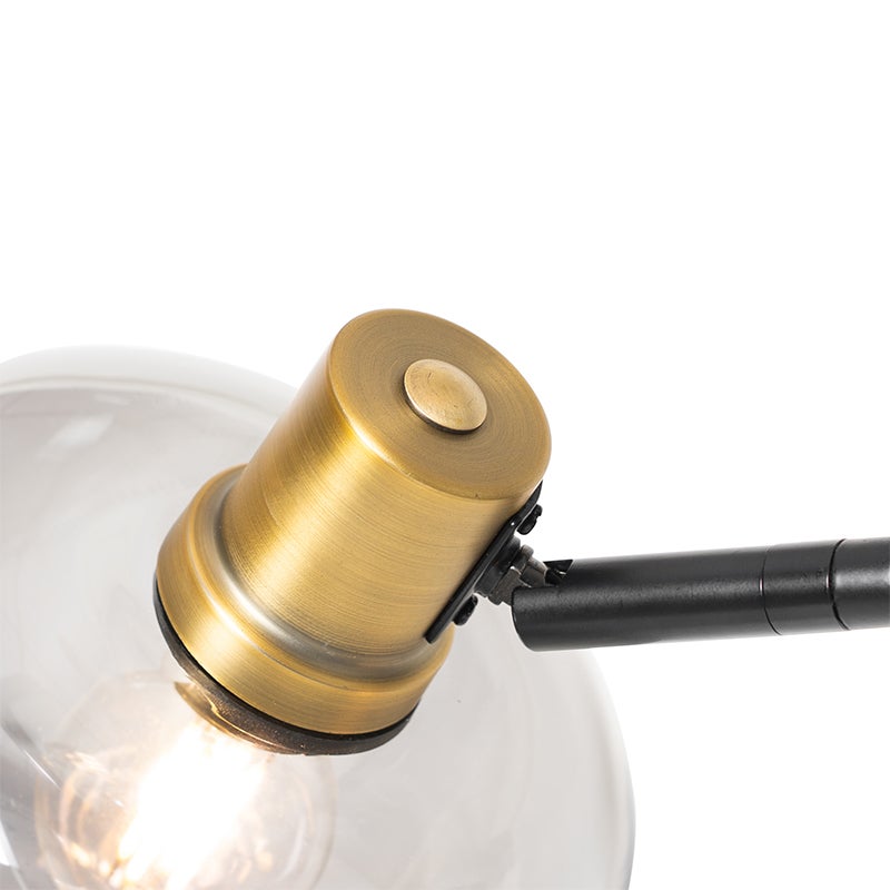 QAZQA - Moderne staande lamp, zwart met gouden accenten, messing met gerookt glas, 3 lampen - Zuzanna, woonkamer, slaapkamer - langwerpig - LED-compatibel, E14-fitting