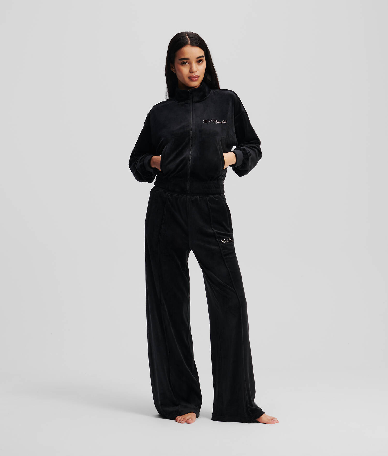 SWEAT-SHIRT ZIPPÉ EN VELOURS HOTEL KARL - Noir