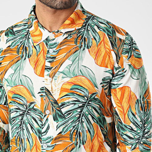 Chemise Manches Longues Floral Blanc Orange Vert