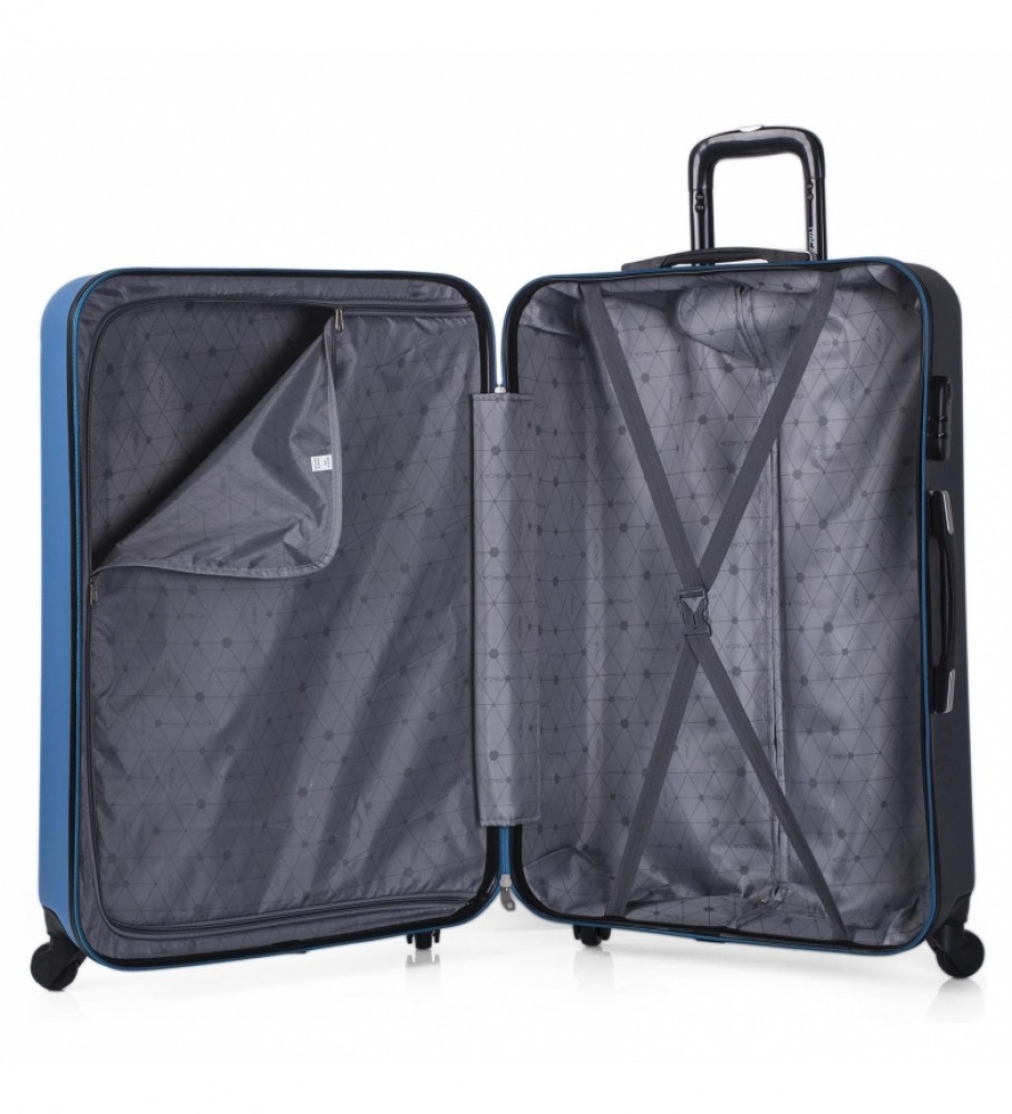 Mala de viagem rígida grande ITACA XL com 4 rodas, modelo 71170, nas cores azul e antracite - 75 x 50 x 30 cm -