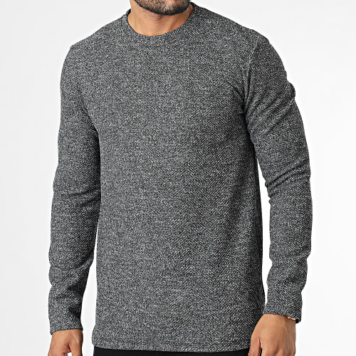 Tee Shirt Manches Longues Poche Gris Anthracite Chiné