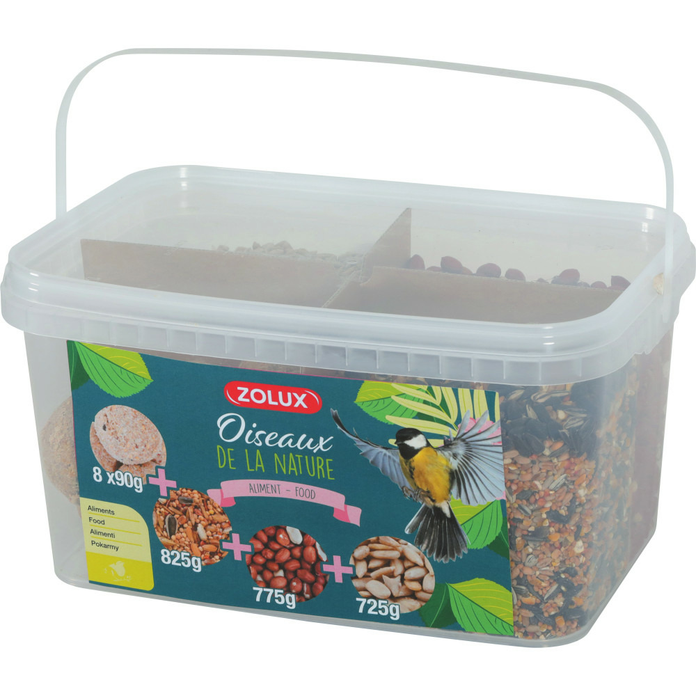 Seau mix premium 4 variétés dont boule de graisses 3 kg pour oiseaux