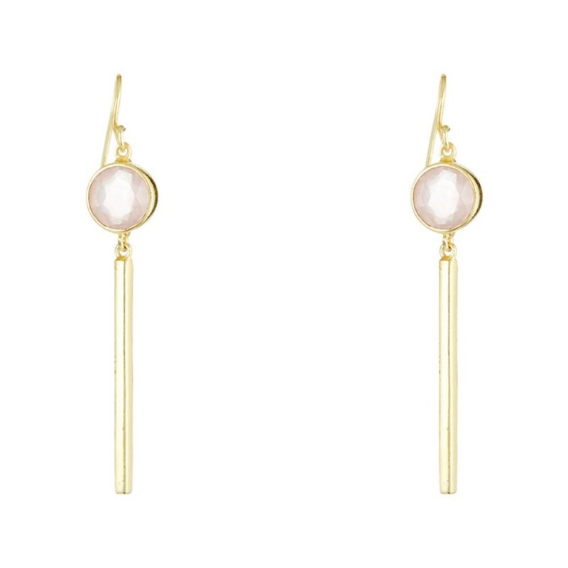 Boucles d'oreilles laiton doré montées d'un quartz rose 
