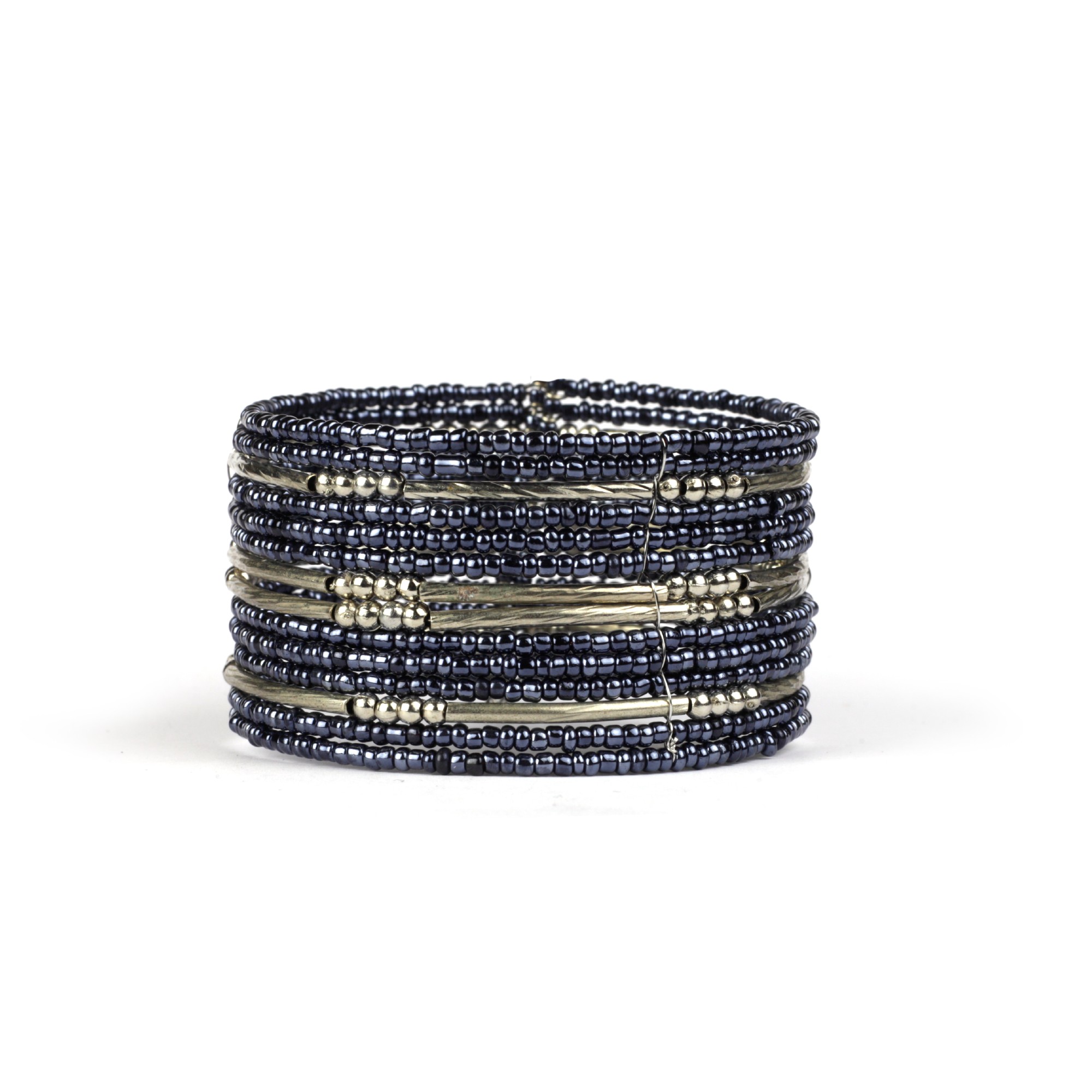Armreif aus Glasperlen, blau, silber, B 5 cm, Ø 8,5 cm günstig bestellen