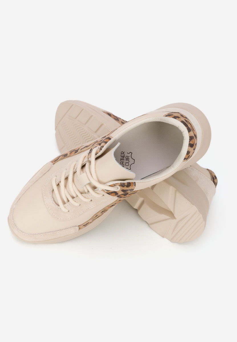 Baskets pour femme en cuir beige Arkania