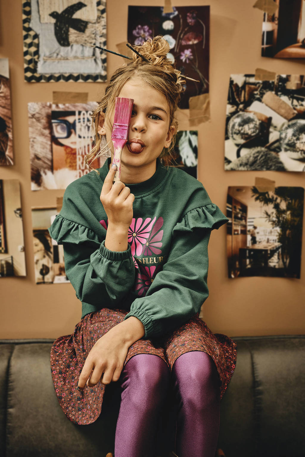 Z8 sweater Myla met ruches groen