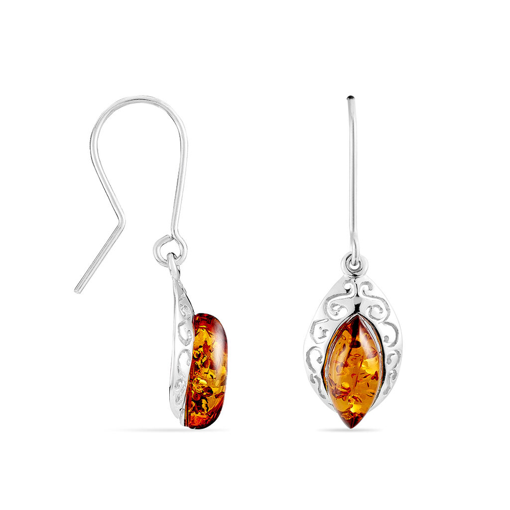 Boucles D'oreilles Argent Blanc Enya Ambre