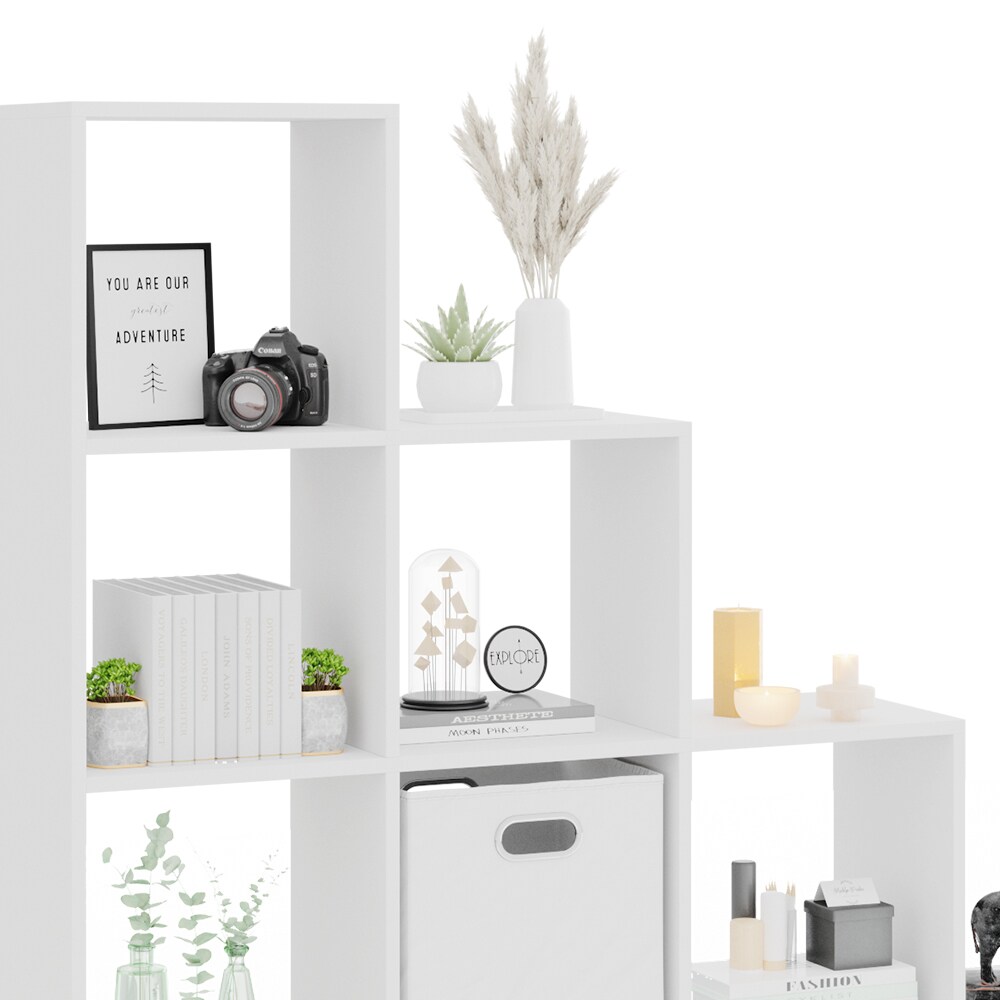 VICCO Treppenregal 10 Fächer Weiß - Raumteiler Stufenregal Bücherregal Büro Büroregal Standregal