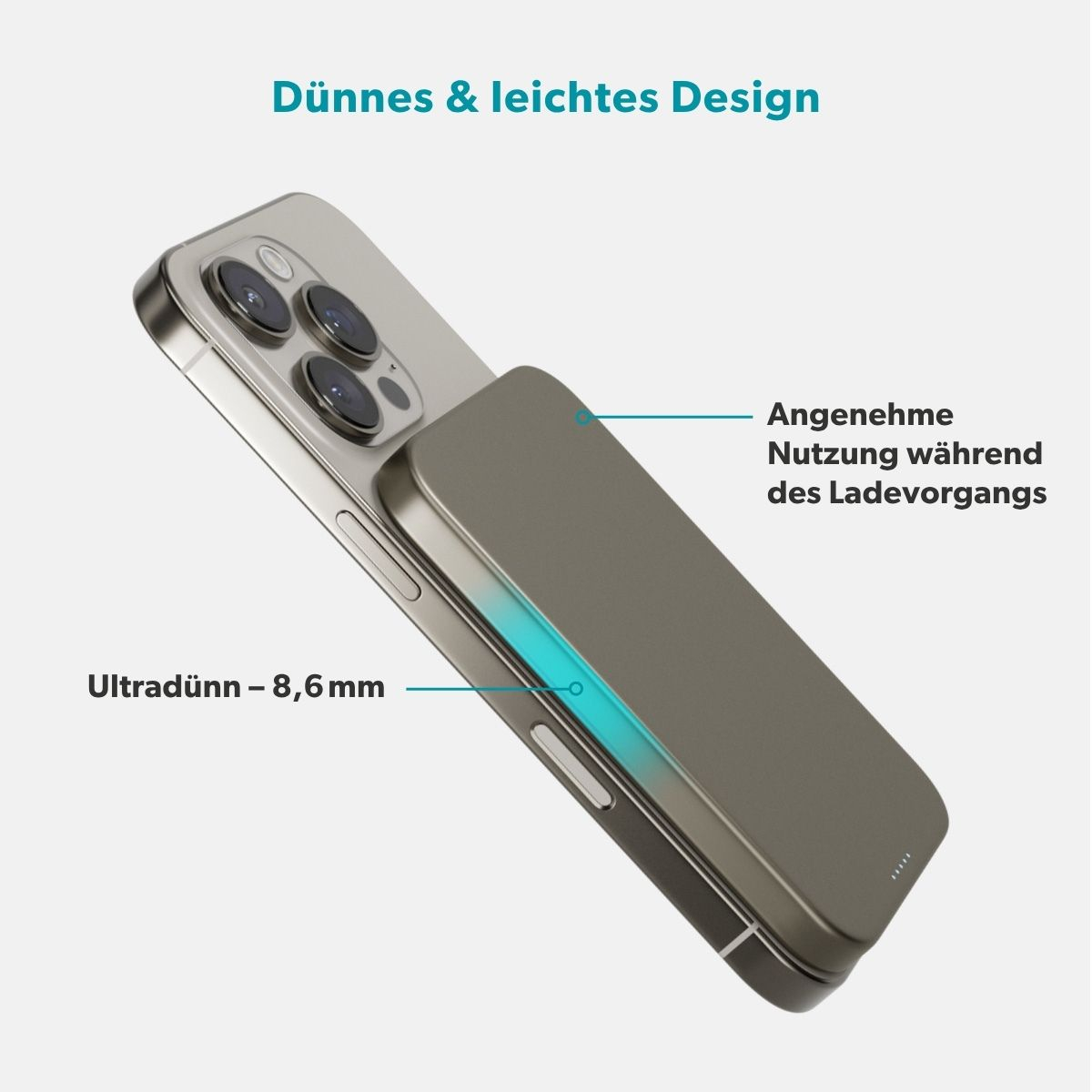 (15W) 5000mAh Alu Mag  EM51 Powerbank USB C Ladegerät Slim MagSafe UltraPack Qi2 Wireless Charger PD (9915112100086) - Titan