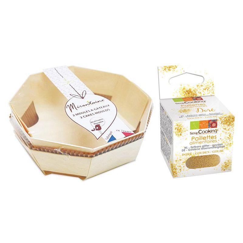 2 moules à gâteau en bois Ø 18 cm + paillettes dorées Scrapcooking