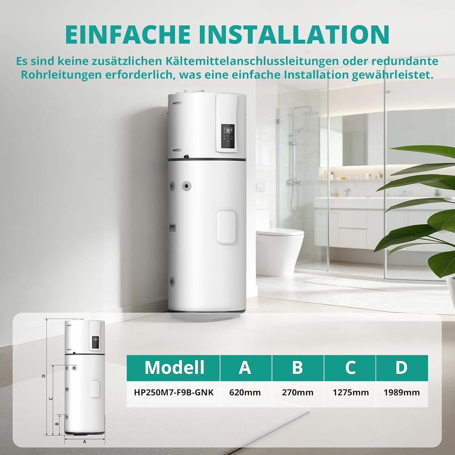 Wärmepumpen Vertikale 246 L, R290 Luft-Wasser-Wärmepumpe für Villen, Hotels, Ferienwohnungen, Gewerbe und den Außenbereich, Leise 50 dB, Schnelle Aufheizung auf 75°C, WiFi