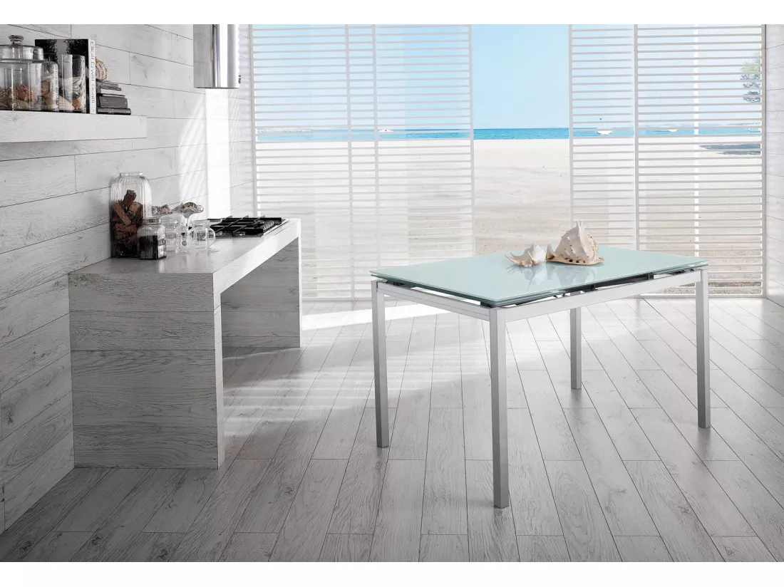 Baud Table Extensible (130/200 x 80 cm) en Verre Trempé Blanc