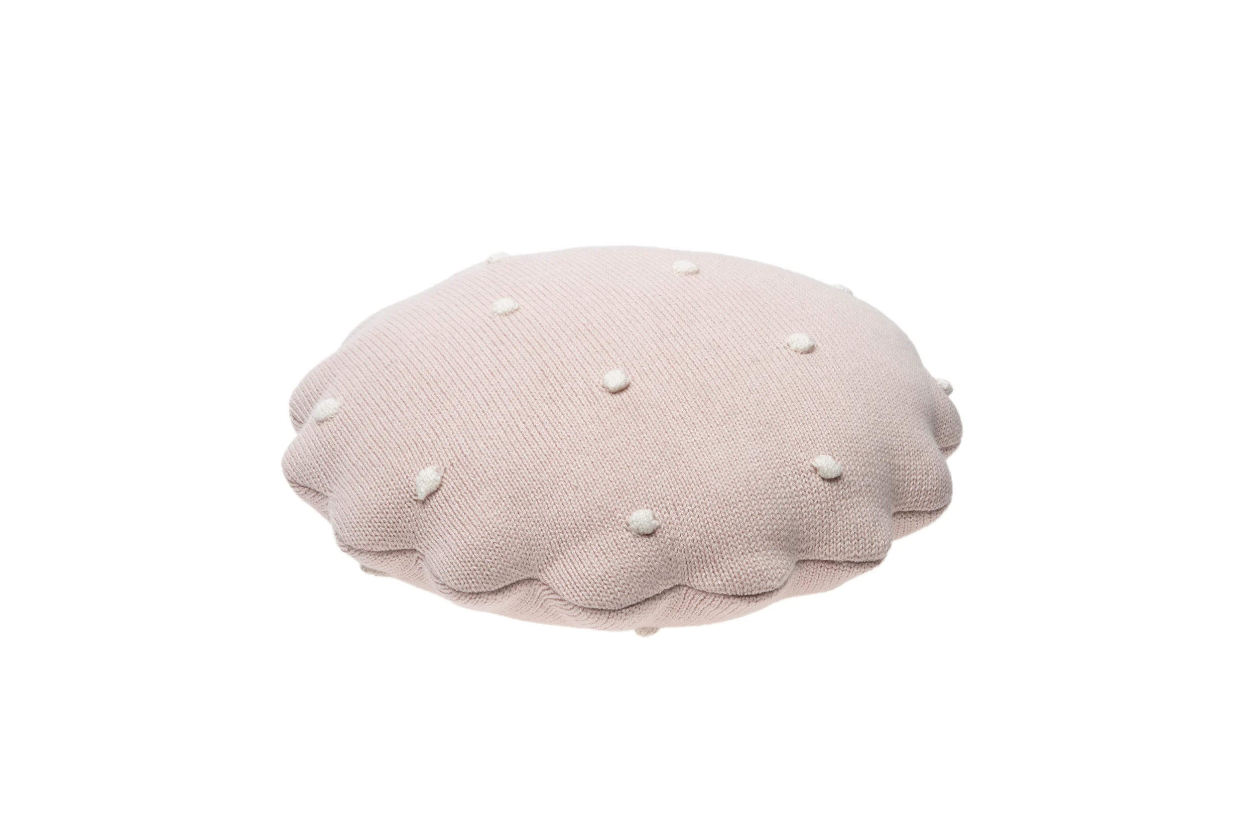 BISCUIT - Coussin rond en coton tricoté | Rose