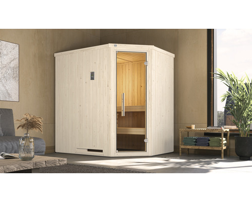 Weka Varberg 1 modulaire sauna zonder oven, met raam en grafietkleurige volledig glazen deur