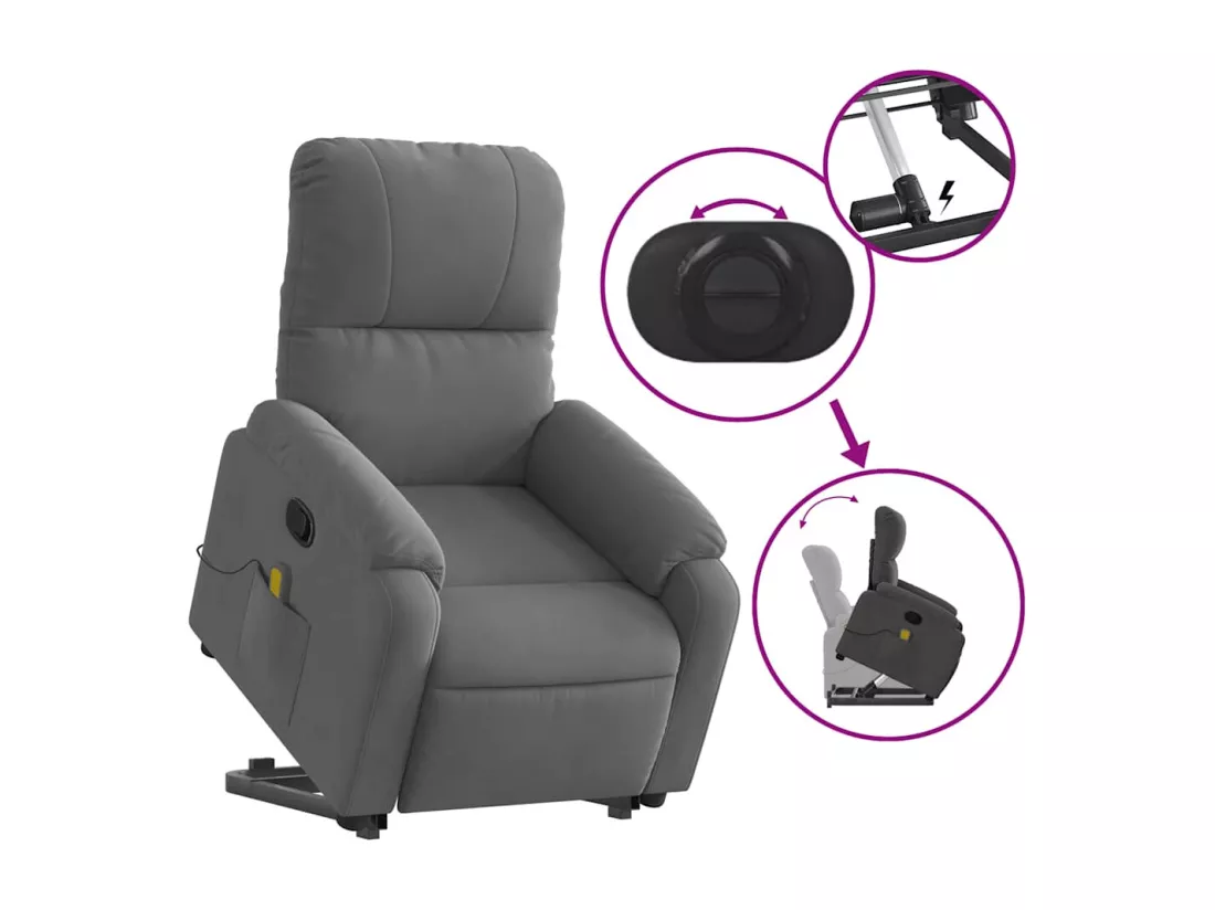 Fauteuil inclinable massant gris foncé tissu microfibre