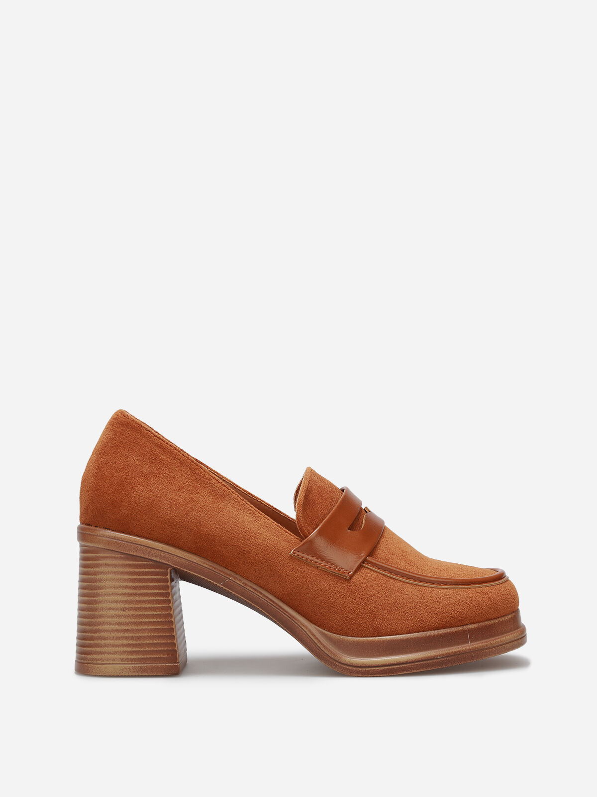 Mocassins bi-matériel à talon- Marron clair
