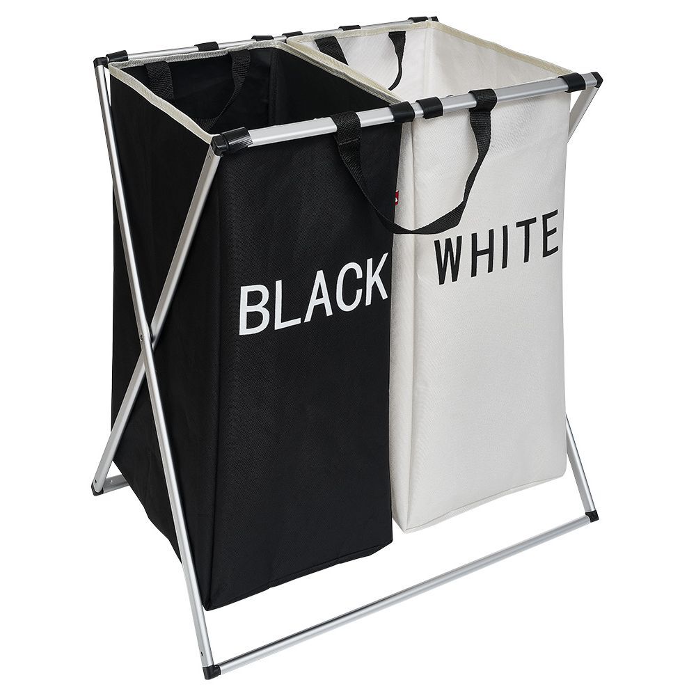 Panière à linge de tri blanc noir