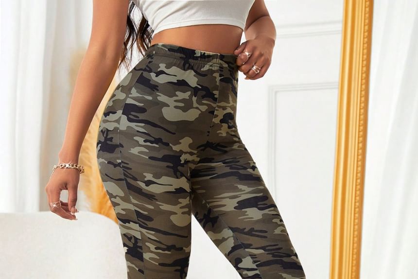 Miss Adams - Legging met hoge taille en camouflageprint