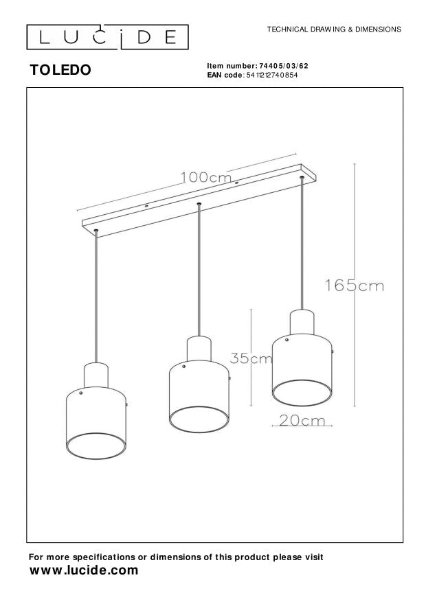 Toledo 3 cluster hanglamp Ã20 lineair amber