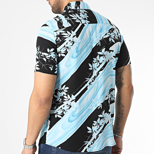 Chemise Manches Courtes Floral Bleu Noir
