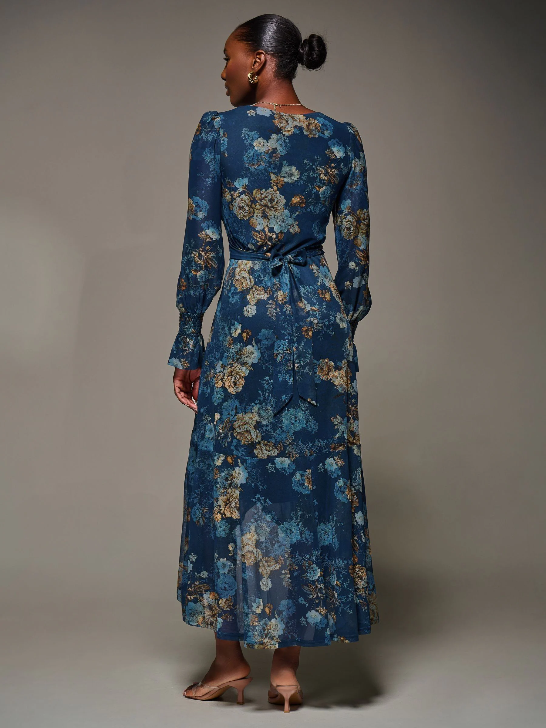 Jolie Moi Long Sleeve Frill Hem Mesh Maxi Dress