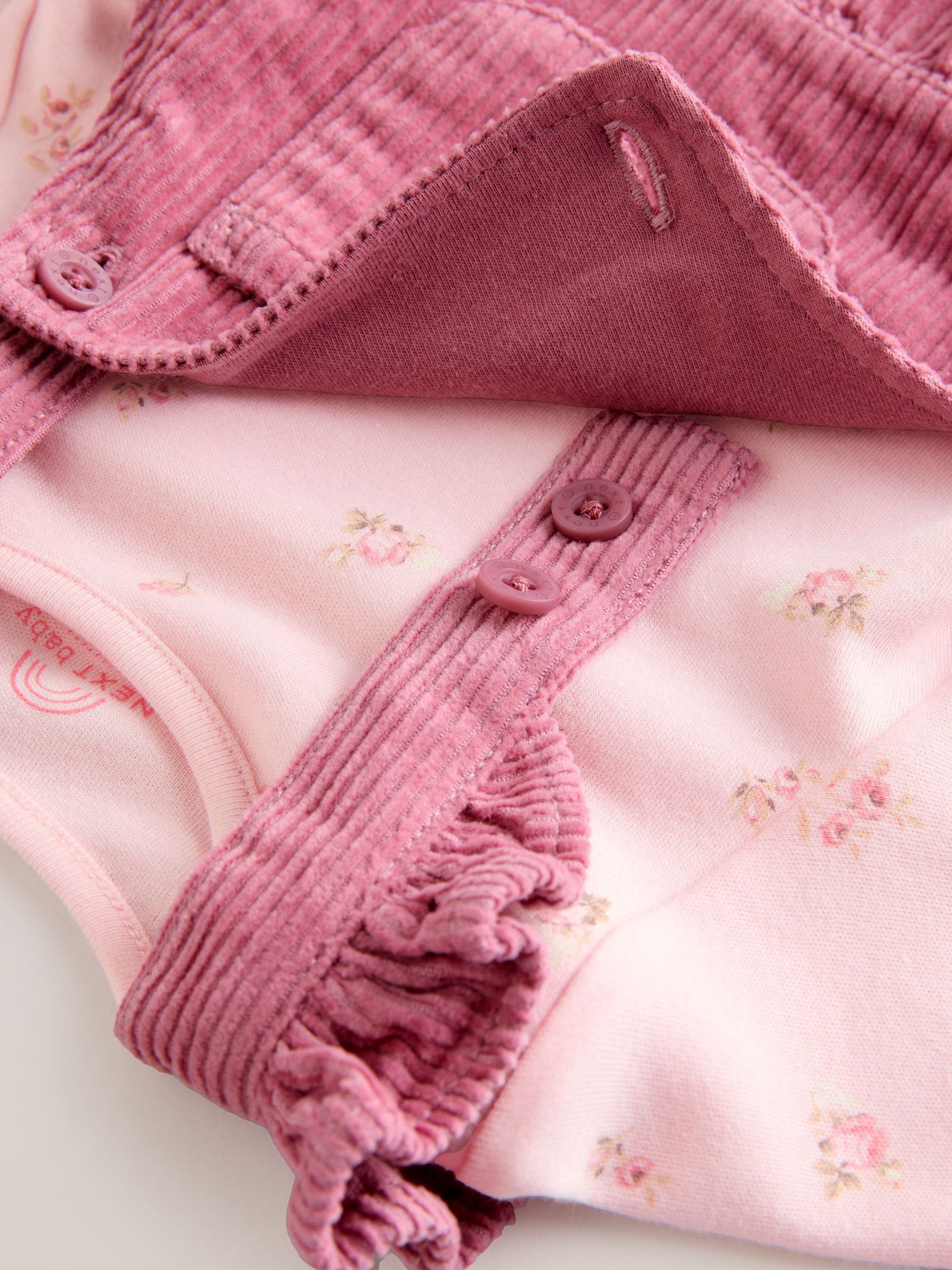 Roze met vrolijke print - Baby Print Bodysuit met Lange mouwen en Corduroy bretelbroeken Set 2 Pieces (0mnd -2jr)