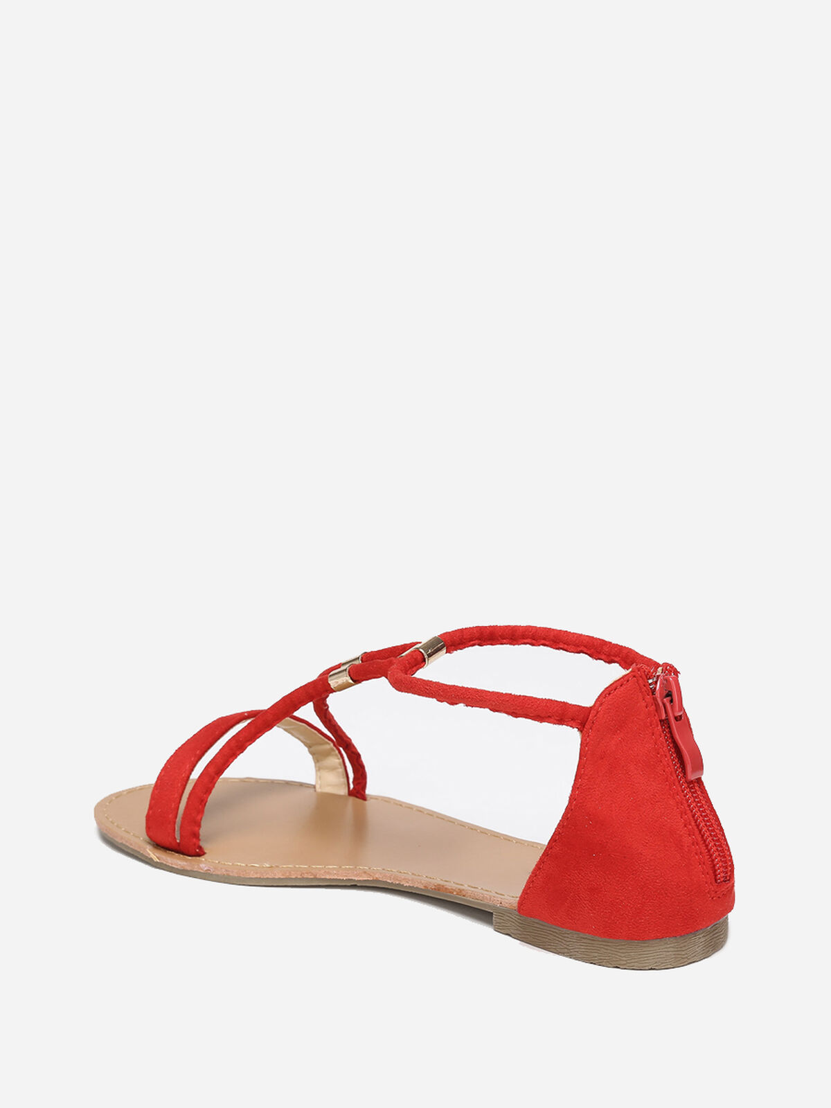 Sandales à brides détails métallisés- Rouge