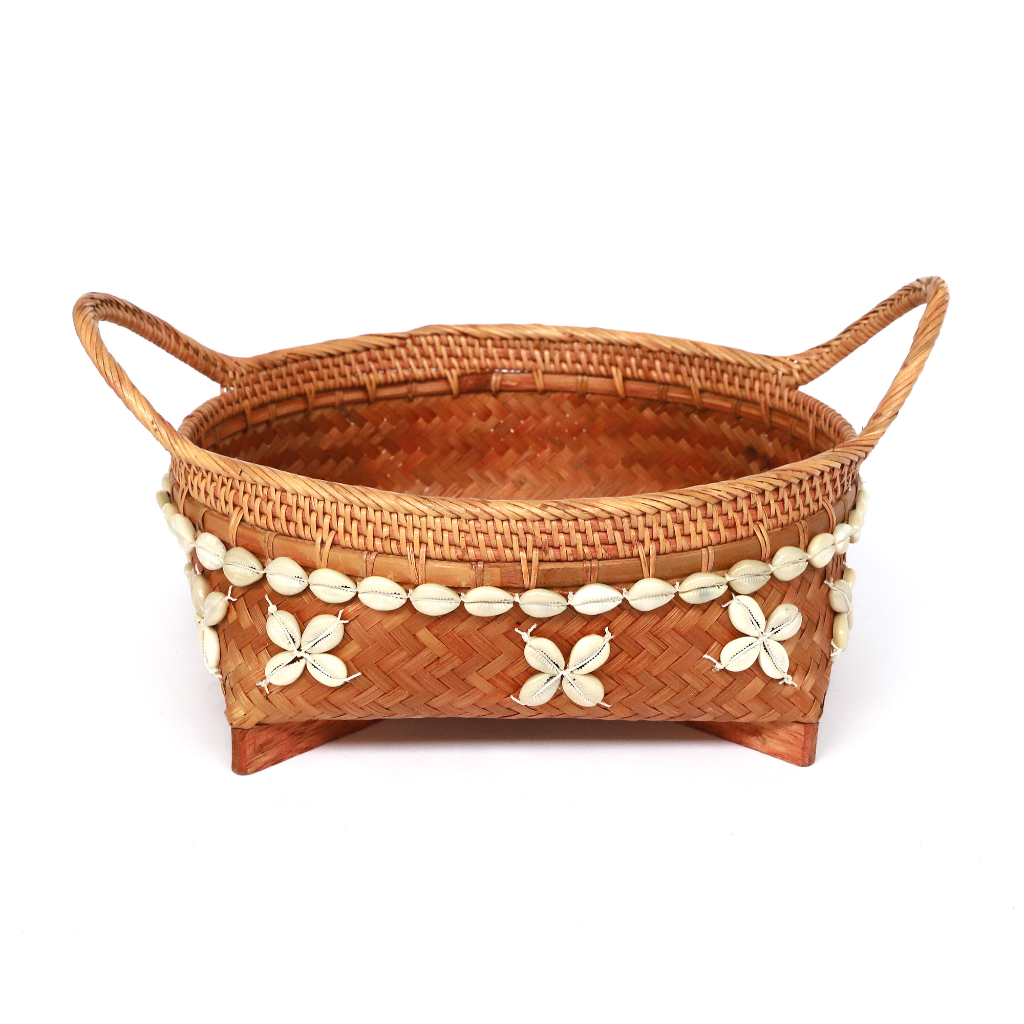 3er-Set Rattan-Körbe mit Muscheln, weiß, braun und rot von fischer's lagerhaus