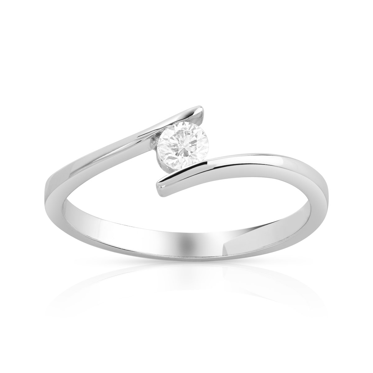 Solitaire or blanc 750 diamant synthétique 0.15 carat