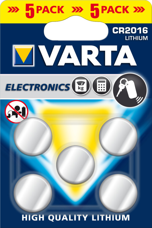 Varta Knopfbatterien Lithium, CR2016/5000LC, 5 Stück