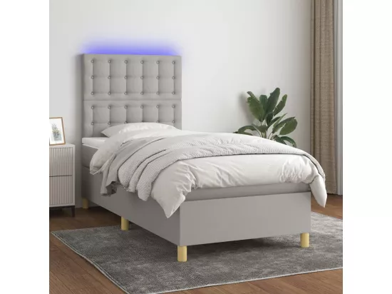 Sommier tapissier avec matelas et LED Gris clair 90x190cm Tissu