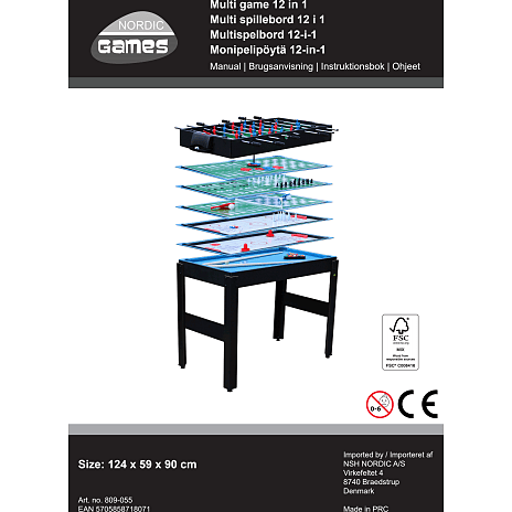 Multi spillebord 12-i-1 90 x 50 x 124 cm