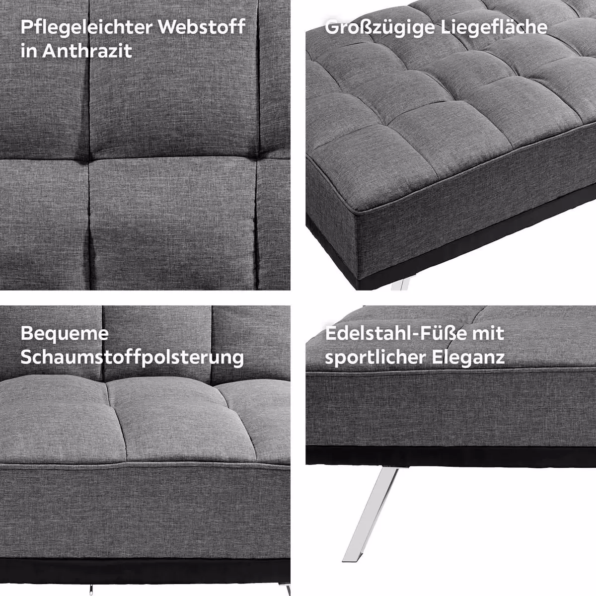 Schlafsofa Roma Best Price 114 x 179 Anthrazit
